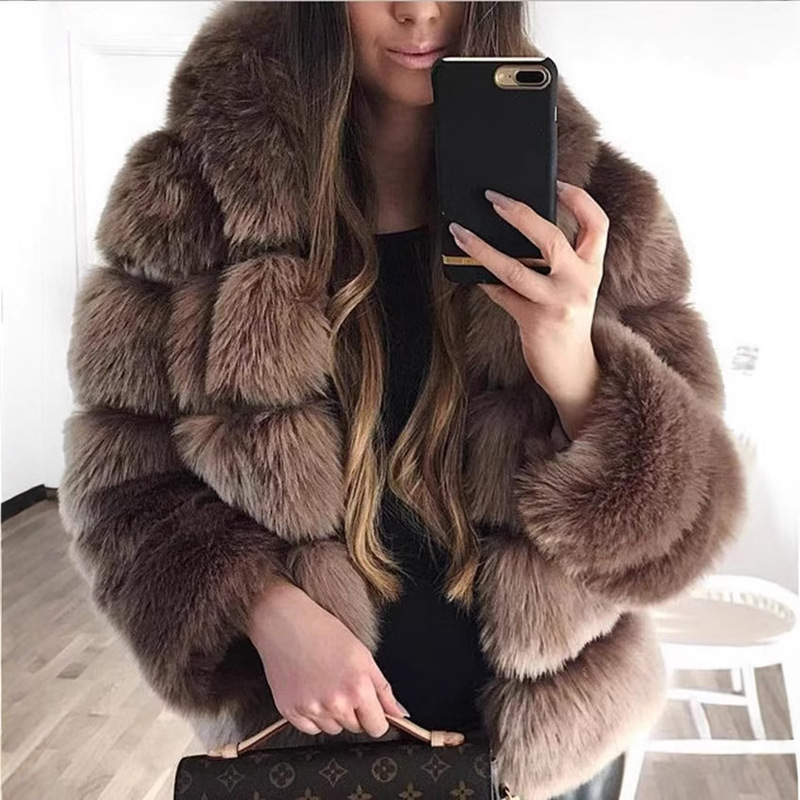 Haining Imitation Fox Fur Hooded Women's Outwear Mid-Length Long-Sleeved Cardigan European and American Tops Women's Mink Hair New Haining Imitation Fox Fur Hooded Women's Outwear Mid-Length Long-Sleeved Cardigan European and American Tops Women's Mink Hair New
