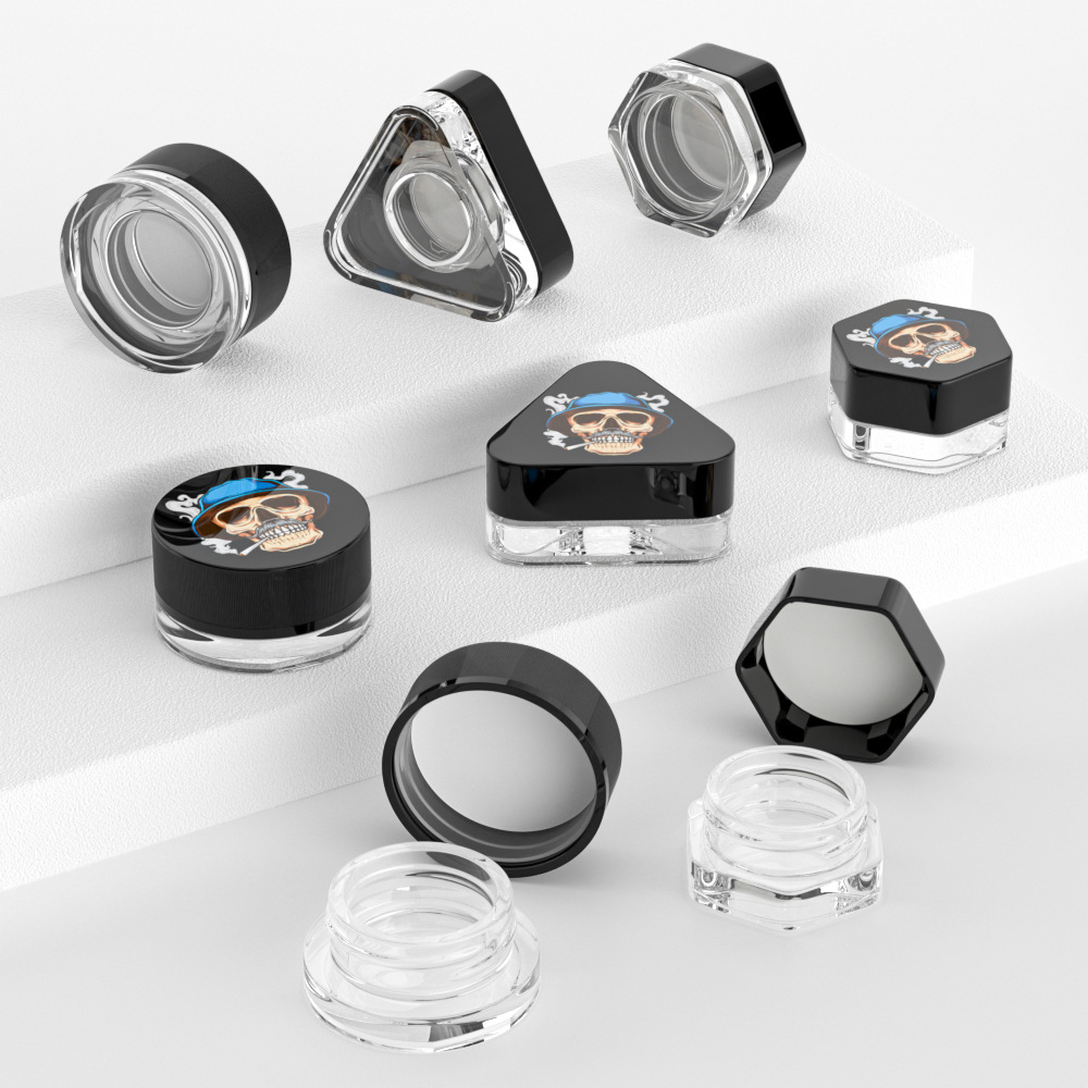 现货供应 3g/5g/7g/9g六角形圆形三角形透明玻璃瓶眼霜小样玻璃罐