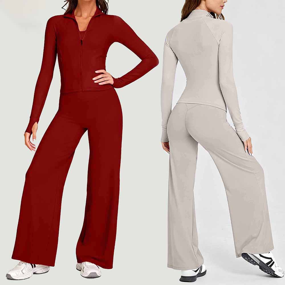 Aiba's New Slim Fit Jacket Thumb Button Jacket Casual Straight Pants Fitness Sports Yoga Suit for Women