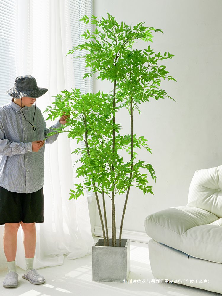 Plant Nandina Floor-Standing Potted Bionic Green Plant Ornaments Living Room Sofa Side Home Decoration Bonsai Fake Tree