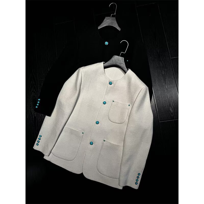 Designer-Style Turquoise Button Chanel-Style Jacket, Autumn Outerwear for Men, Stylish and Cool Men's Fashion Top Designer-Style Turquoise Button Chanel-Style Jacket, Autumn Outerwear for Men, Stylish and Cool Men's Fashion Top