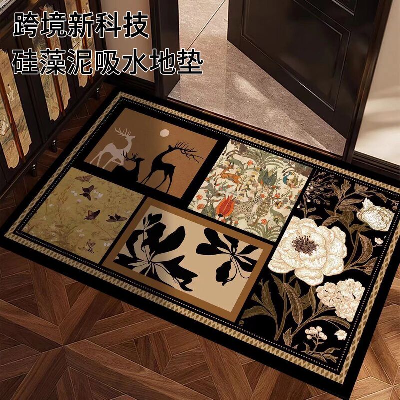 跨境中古风玄关入户门硅藻泥吸水防滑地垫浴室厨房免洗耐脏脚垫|undefined