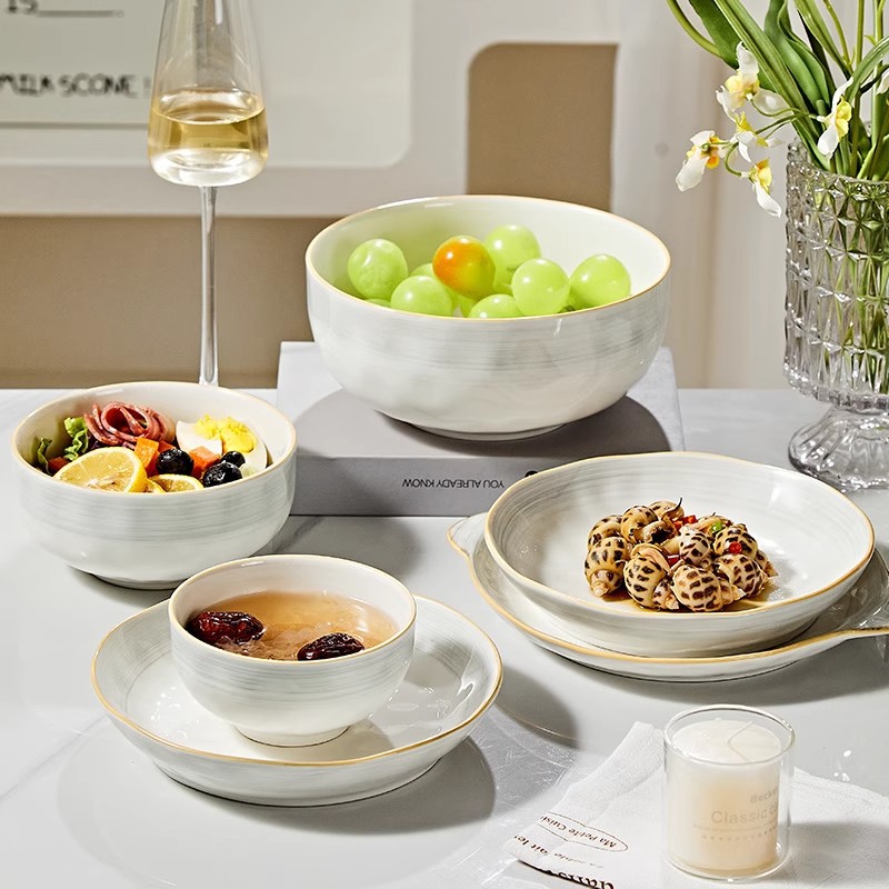 Jingdezhen cubiertos de cerámica de color esmaltada cubiertos de cerámica domésticos cubiertos de platos de platos de platos simples cubiertos de platos