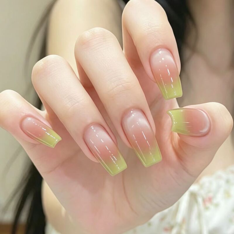 【Matcha French Style】Light Green Cat-Eye Pure Handmade Wearable Nail Tips Wholesale Handmade Nail Tips That Enhance Complexion 【Matcha French Style】Light Green Cat-Eye Pure Handmade Wearable Nail Tips Wholesale Handmade Nail Tips That Enhance Complexion