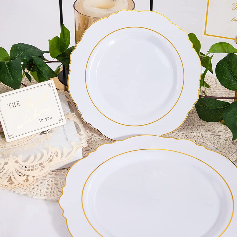 Bronzing White Bottom Golden Ledge Plate suit Disposable Dinner Plate Phnom Penmed Plate PS Hard Plastic Plate Tableware Dinner Plate Bronzing White Bottom Golden Ledge Plate suit Disposable Dinner Plate Phnom Penmed Plate PS Hard Plastic Plate Tableware Dinner Plate