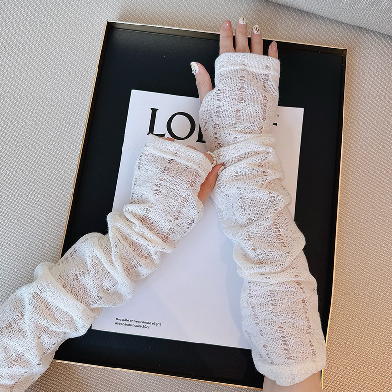 Knitted Fine Yarn Y2K Spicy Girl Retro Loose Punk Street Style Air Conditioning Ice Sleeves for Women, Personalized Ripped Trendy Arm Sleeves