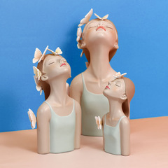 創意仰望蝴蝶女孩樹脂工藝品手辦禮物家居客廳玄關裝飾品擺件批發
