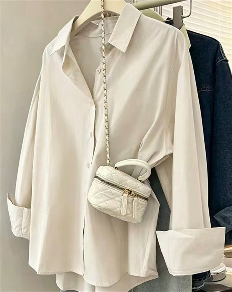 Women's Blue Shirt Elegant New Design Casual Loose Fit Long Sleeved Shirts For Layering Outerwear_ecoleips.com
