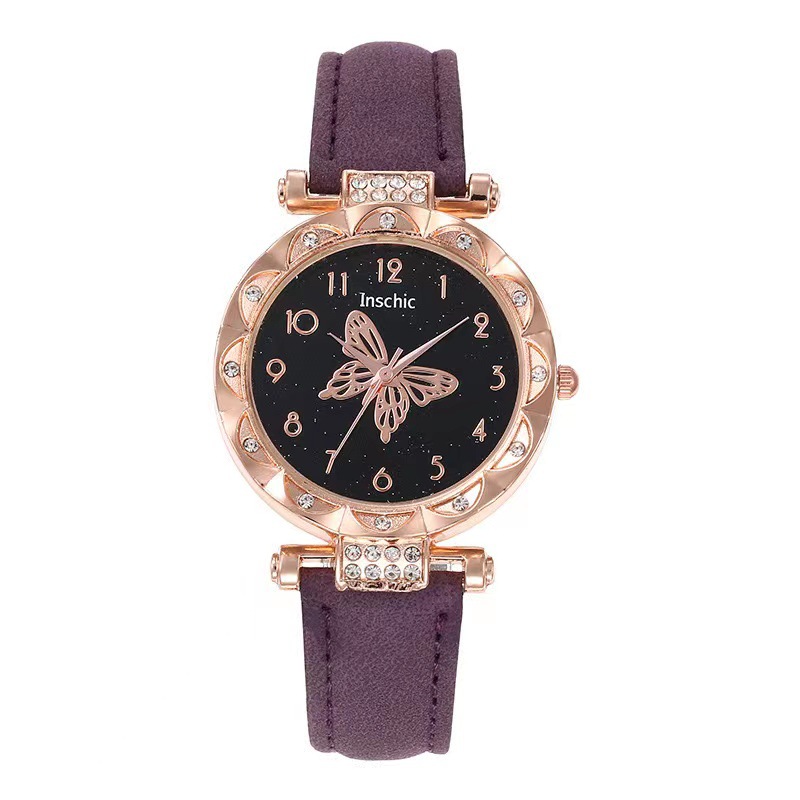 Nueva moda de mujer popular personalizada simple reloj de mujer estudiante versátil diamante mariposa dial reloj de cuarzo