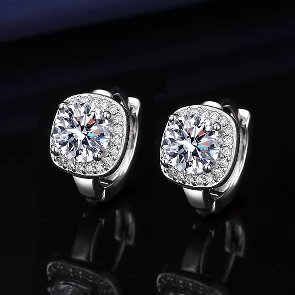 Live new fashion princess square bag 1 karat imitation moissanite silver earrings Europe and the United States cross-border simple earrings earbuckle