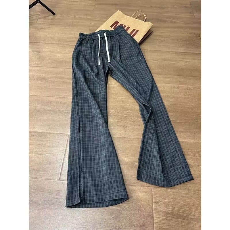 Ice Silk Cool Drape Plaid Casual Pants for Men, American Style, Lazy Vibe, Trendy Oversize Wide-Leg Pants Ice Silk Cool Drape Plaid Casual Pants for Men, American Style, Lazy Vibe, Trendy Oversize Wide-Leg Pants