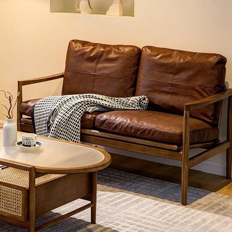 Nordic Solid Wood Retro Single Sofa Chair Simple Modern Design Leather down Leisure Chair Lazy Back Chair