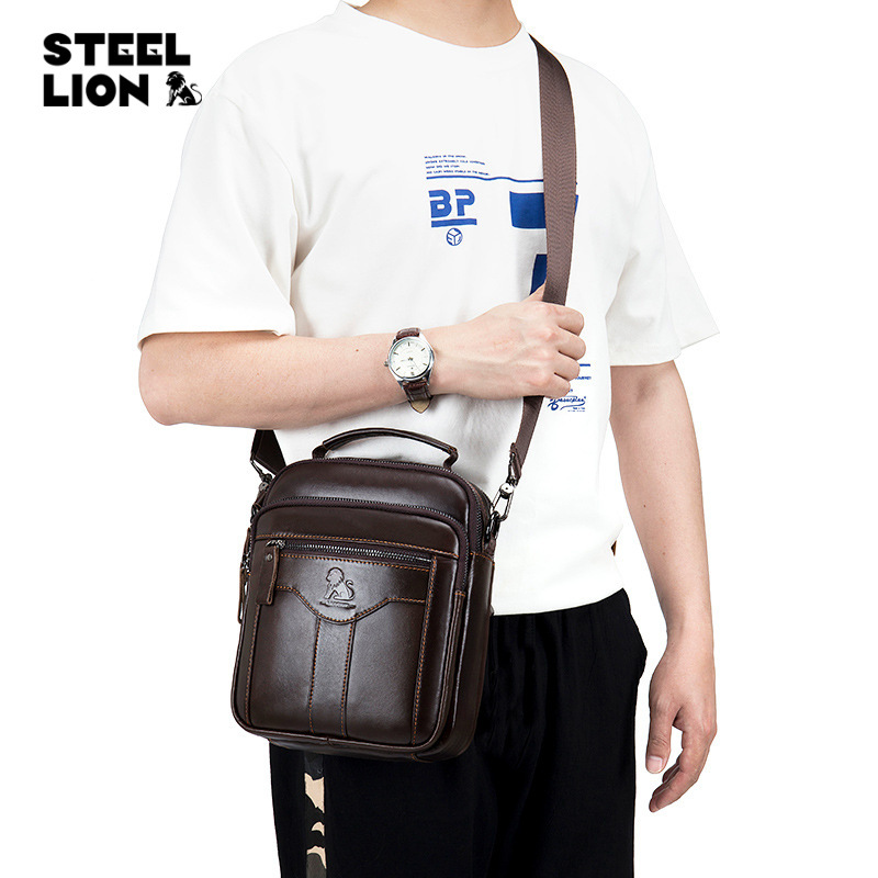 León viejo europeo y americano transfronterizo bolsa de mensajero de los hombres moda pequeña bolsa de moda retro bolso de los hombres primera capa de piel de vaca bolso de hombro