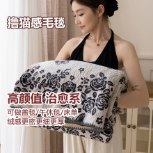 新款牛奶绒雕花双层毛毯盖毯午休沙发毯车毯多功能毯外贸跨境批发