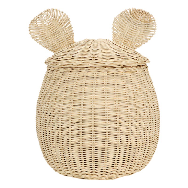 Cesta de almacenamiento de ratán de estilo nórdico con forma de Mickey Mouse, caja de almacenamiento de juguetes decorativa para el hogar, cesta de almacenamiento tejida a mano