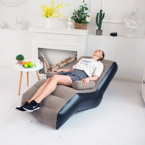 Cross-border new inflatable lazy flocking sofa portable lunch break S-shaped lounge chair inflatable outdoor sofa manufacturer wholesale