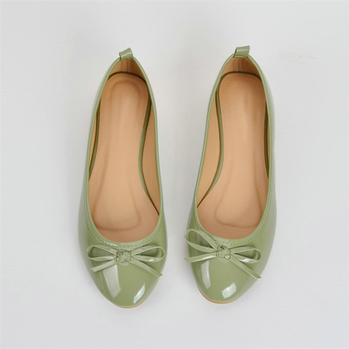 Ballet shoes women's round toe solid color flat shoes soft leather  new spring and summer bow casual black women's shoes