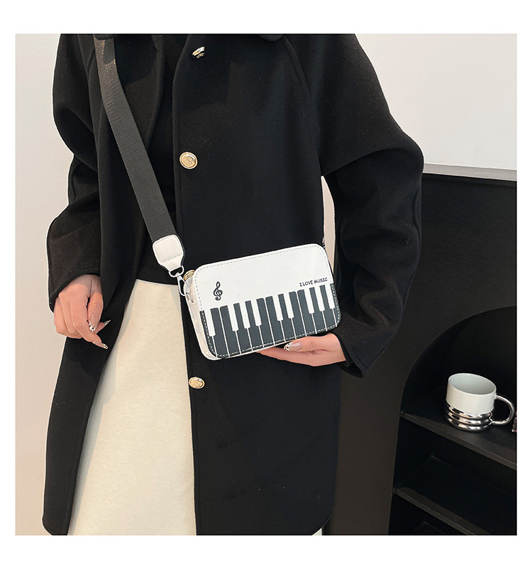 178g Weight Zipper Closure Type Sling Strap Strap Type Crossbody Bag Bags Type Casual, Shopping Occasion Pu Leather Material Piano, Notes Pattern All Seasons Season Women's Gender Cute Style Square Shape Women's Pu Leather Piano Notes Cute Square Zipper Crossbody Bag 6