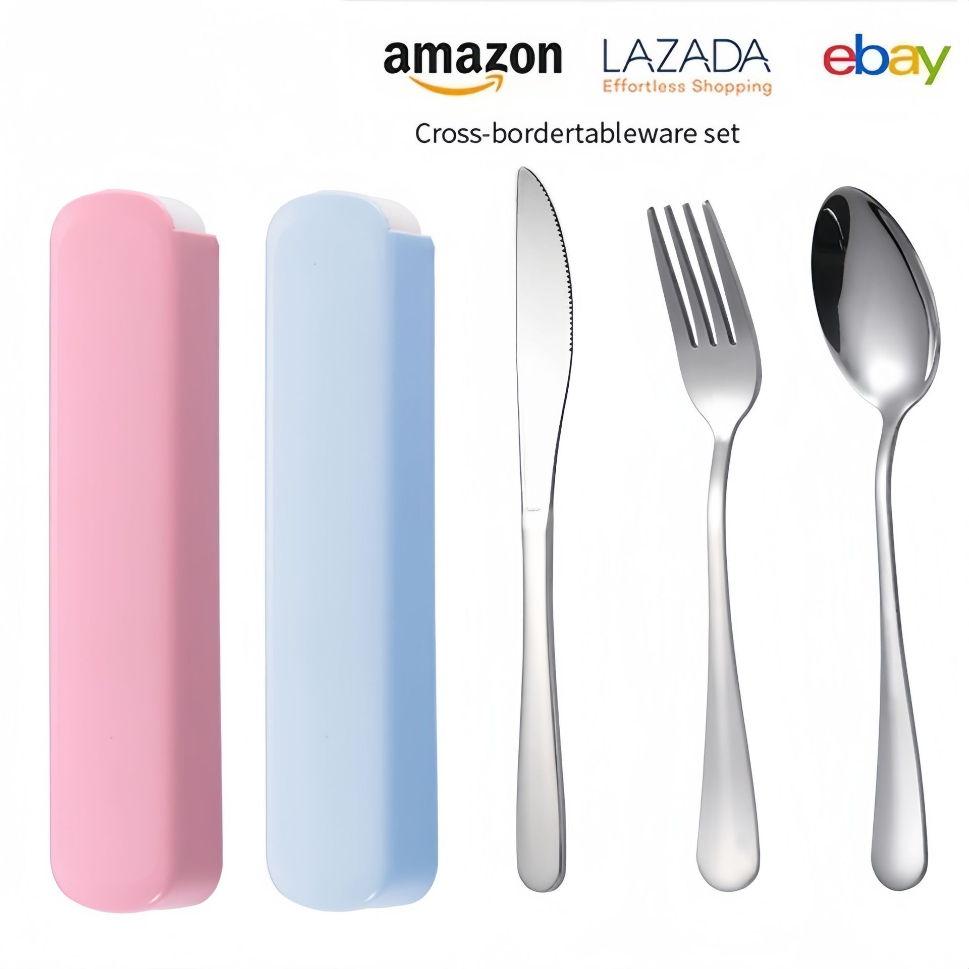 Juego portátil de cubiertos de acero inoxidable, incluye cuchillo, tenedor y cuchara, ideal para estudiantes o camping