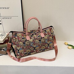 Travel bag, short-distance portable travel luggage bag, sports training fitness bag, printed bear boarding and business trip storage bag