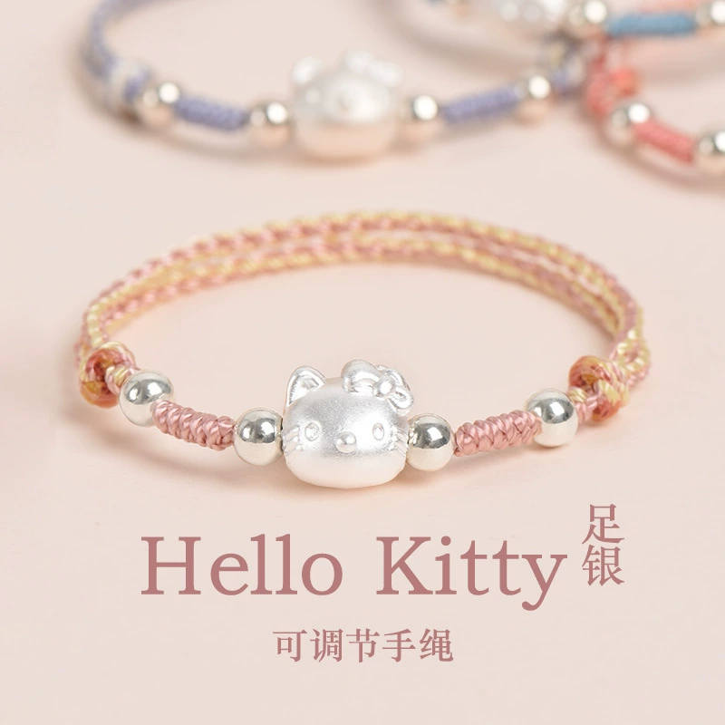 Hello Kitty, плетёный детский серебряный браслет ручной работы для друзей, для младших школьников, серебро 925 пробы, подарок на день рождения