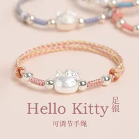 Hello Kitty, плетёный детский серебряный браслет ручной работы для друзей, для младших школьников, серебро 925 пробы, подарок на день рождения
