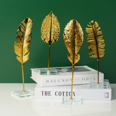 輕奢創意金屬樹葉透明底座擺件家居新中式電視櫃桌面客廳小擺設