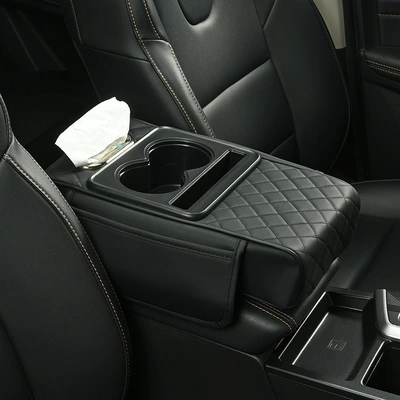 Z4P Car Armrest Box Pad Heightening Pad 4-in-1 Car Tissue Box Storage Bag Water Cup Holder Multi-Functional Storage (Armrest box pad) - black