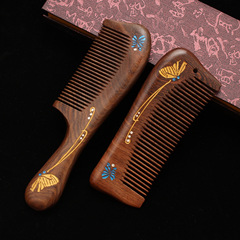 天然檀木梳子女士禮物生日送媽媽女朋友古風鏡子節日禮品刻字logo