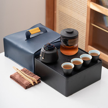 玻璃快客杯一壺四杯茶葉罐手提皮包茶盒便攜旅行茶具套裝禮品LOGO