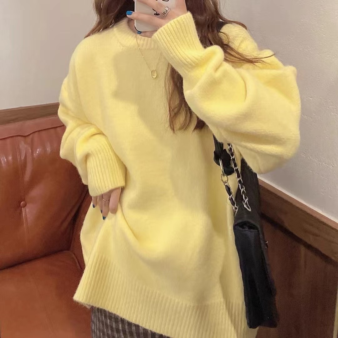 Damen Strickpullover Rundhals Vielseitiger Pullover Im Lazy Style_voghion.com