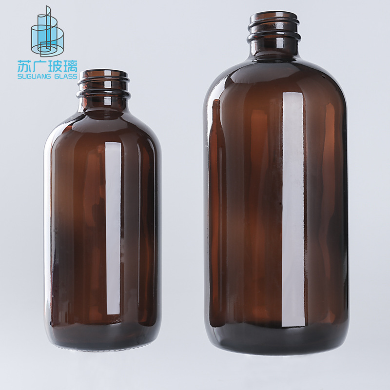 现货230ml茶色避光波士顿精油瓶 500毫升按压分装乳液玻璃瓶