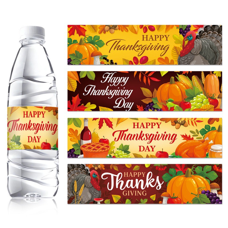Nuevas pegatinas de acción de gracias transfronterizas happy thanksgiving pegatinas pegatinas de botella de agua de fiesta de otoño