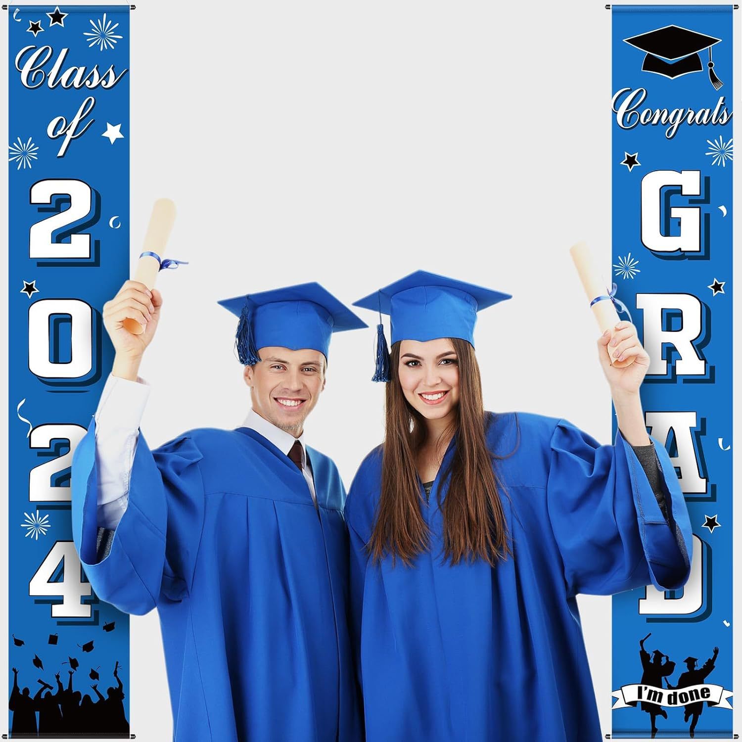 毕业派对装饰用品门廊标志横幅门挂蓝色横幅派对悬挂毕业装饰对联