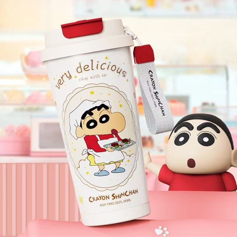 蜡笔小新保温杯加黎咖啡杯史迪仔双饮杯车载带吸管直饮大学生水杯|undefined