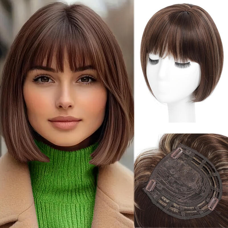 Cross-border European and American wig brown short wig natural appearance with bangs chemical fiber reissue Bob wig piece