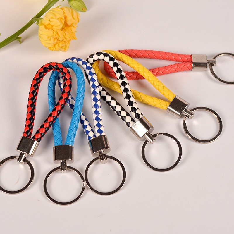 Multi-color Leather Braided Keychain Men's And Women's Car Keychain Pendant With Metal Key Ring