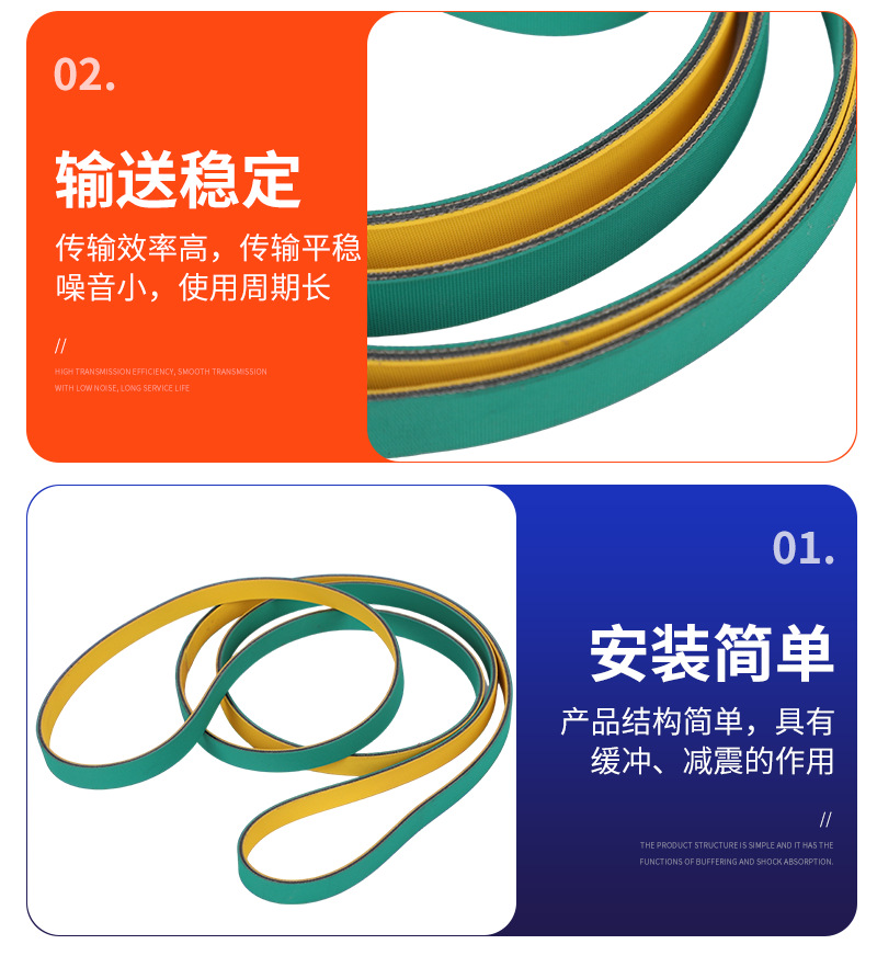 Nylon flat belt supply for textile printing, yellow-green industrial high-speed rubber transmission flat belt, annular flat belt