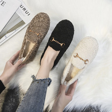 羊毛版~女冬外穿2023款百搭毛毛鞋豆豆鞋加绒厚底大码女鞋41一43