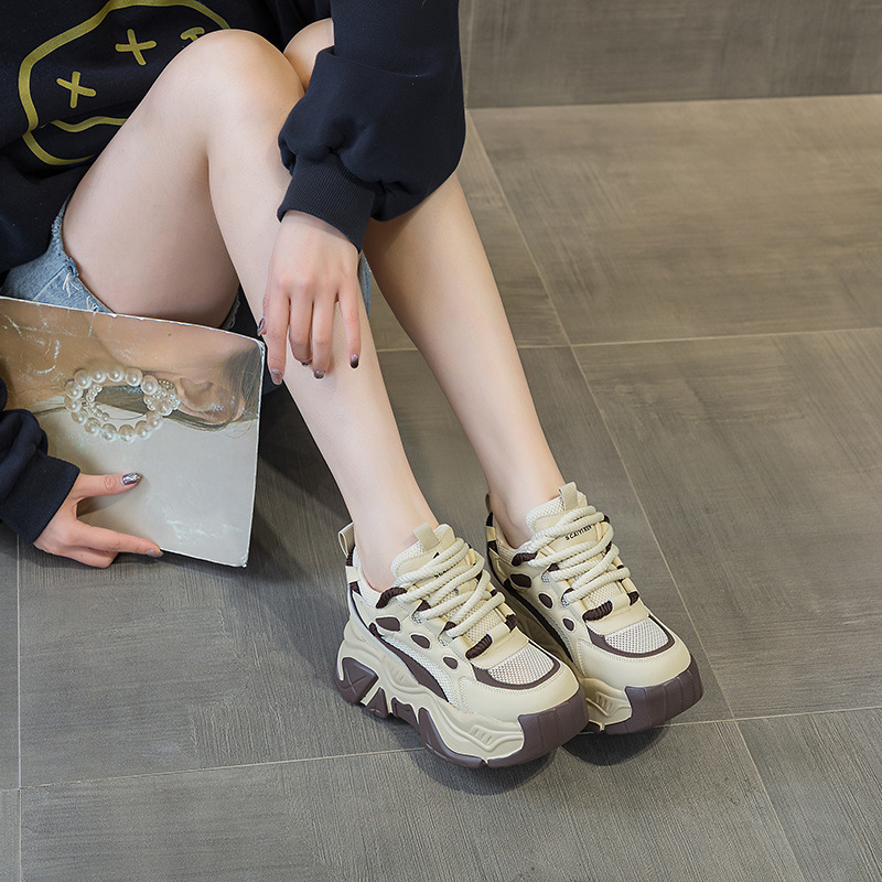Giày sneaker nữ đế xuồng tăng chiều cao, dáng chunky đế dày thoáng khí, phối màu đa dạng — M2516-2 đen trong suốt lưới, M2516 kaki một lớp bên trong, M2516-1 trắng be lót nhung, M2516-1 màu đen lót nhung chi tiết 19