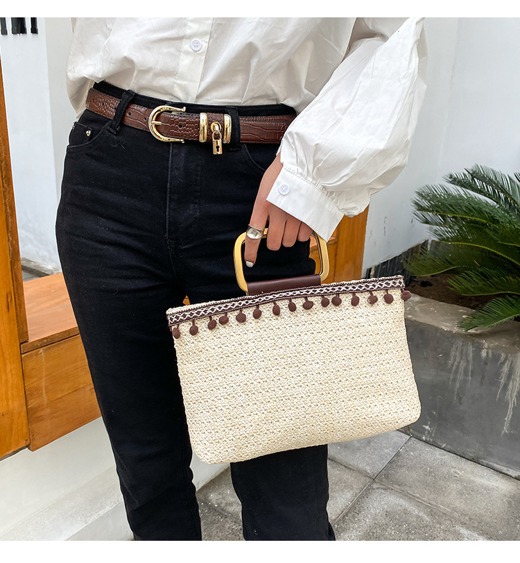 567g Weight Polyester Lining Material Zipper Closure Type Top Handle Strap Type Women's Medium All Seasons Straw Solid Color Basic Streetwear Square Zipper Handbag Straw Bag
