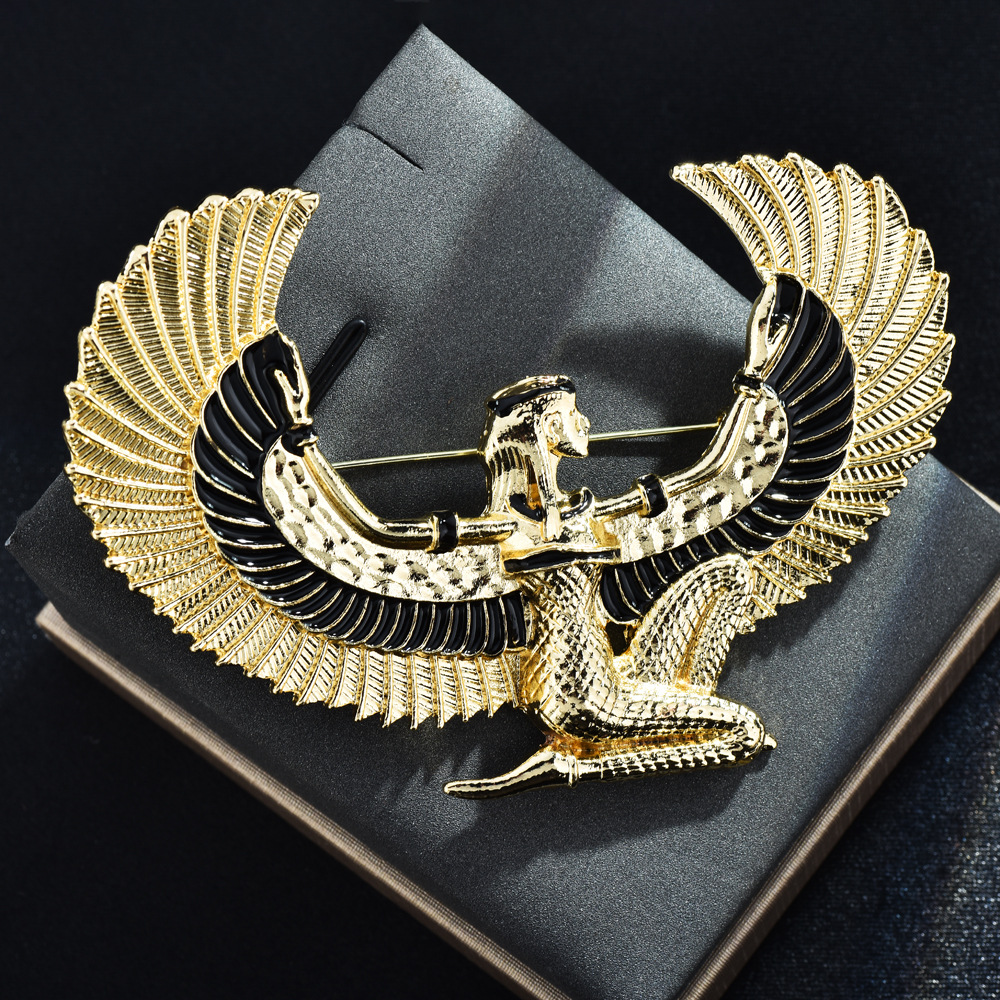 Factory wholesale Egyptian goddess brooch enamel flying eagle lady retro figure casual party clothing accessories