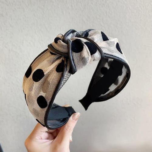 Summer European and American retro wide-brimmed polka-dot mesh headband for women with bow high skull face wash and widened headband hair accessories