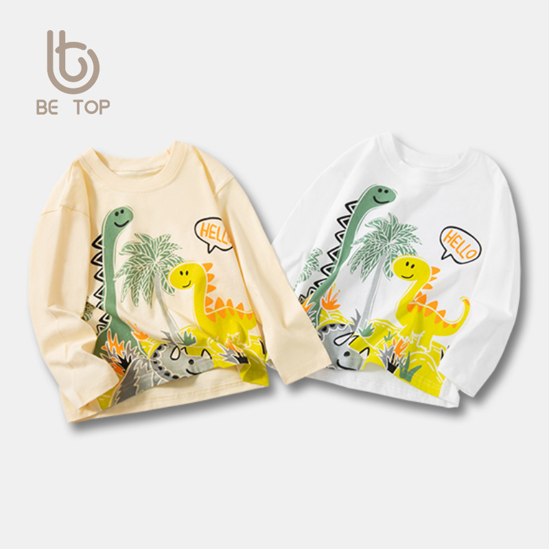 Otoño ropa para niños camisa para niños camiseta al por mayor dibujos animados para niños dinosaurio coreano ropa transfronteriza para bebés
