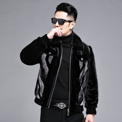 winter thickening high-grade keep warm Mink cashmere sheep Leatherwear coat man Chaopai Sable Youth leather and fur Jacket overcoat