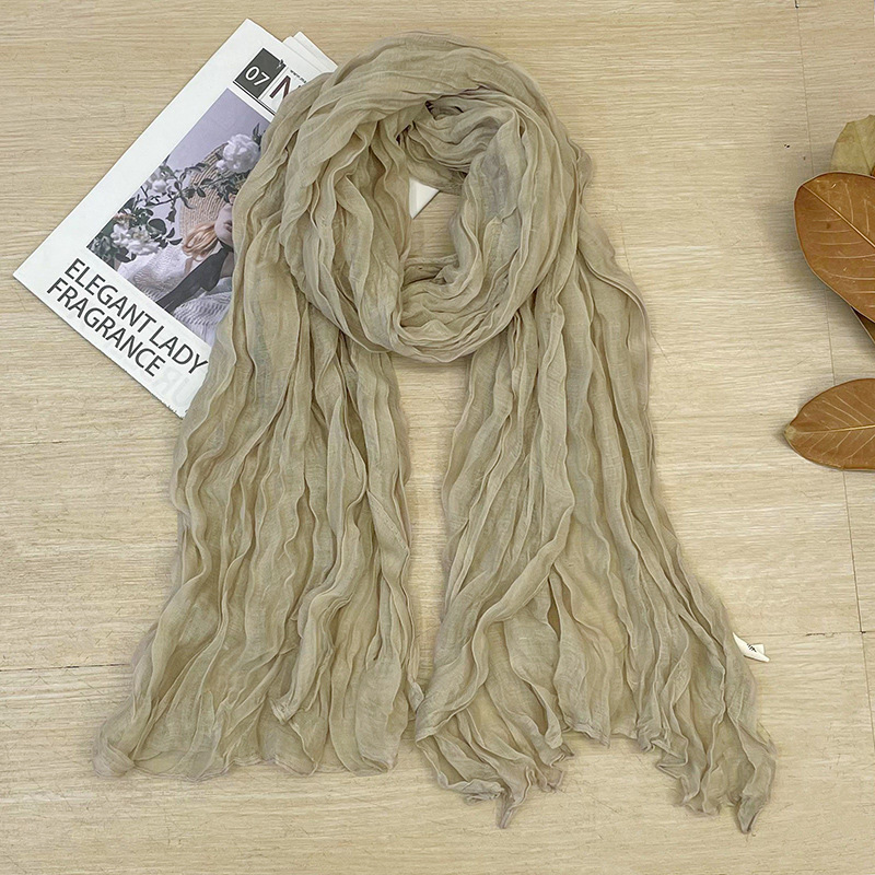 Estilo coreano nuevo artístico retro plisado algodón y lino bufanda de color sólido Oficina de primavera y otoño para mujer SALA DE AIRE ACONDICIONADO chal al aire libre