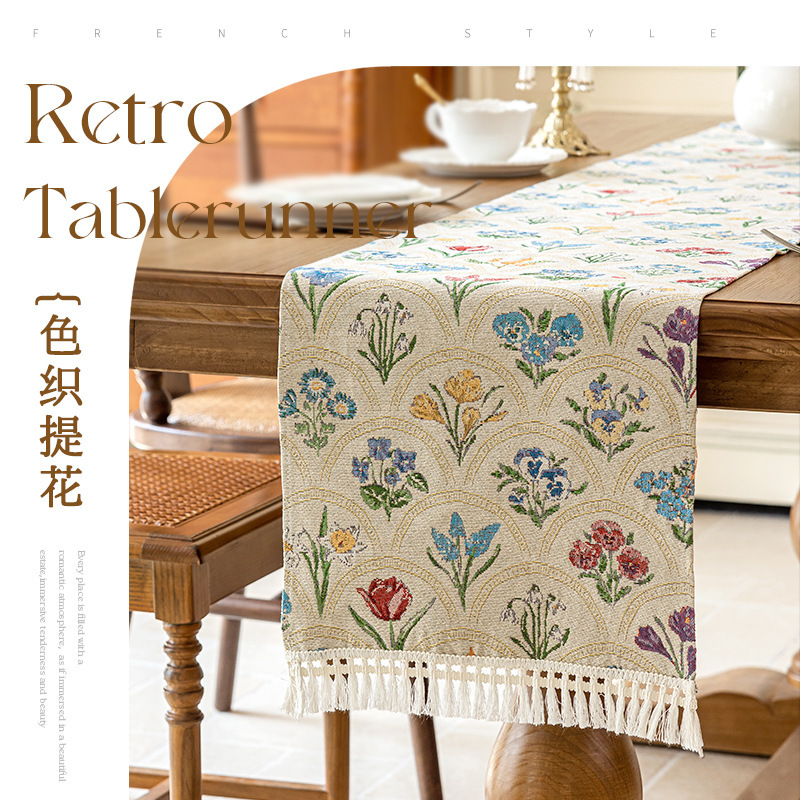 New French Style Table Runner Retro Home Decorative Sideboard Long Cloth Imitation Cotton Linen Jacquard Table Runner Wholesale for Dining Table