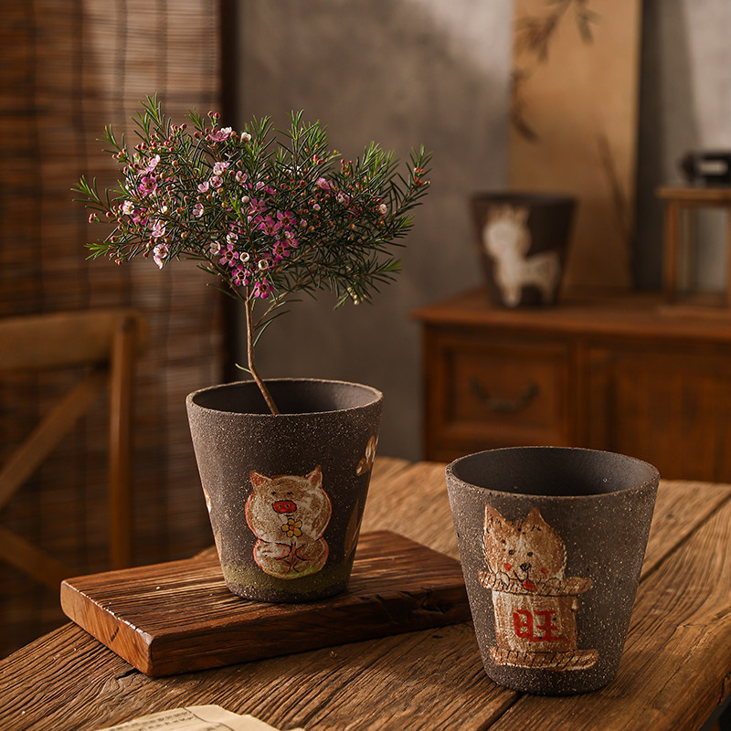 Jingdezhen Ceramic Flower Pots Hand-Painted Retro Coarse Pottery Cartoon Cat High-End Butterfly Orchid Pots Orchid Pots Wholesale Jingdezhen Ceramic Flower Pots Hand-Painted Retro Coarse Pottery Cartoon Cat High-End Butterfly Orchid Pots Orchid Pots Wholesale