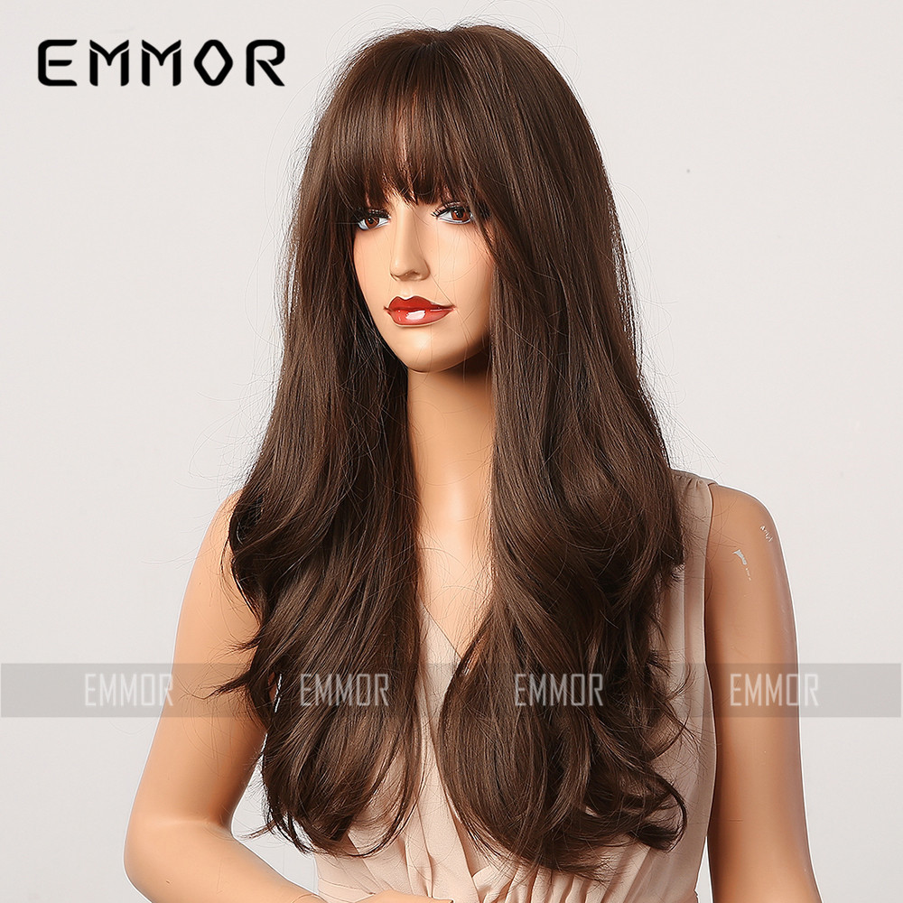 2024 venta caliente moda temperamento diosa Qi flequillo gran onda pelo largo y rizado filamento de alta temperatura peluca suave para mujer