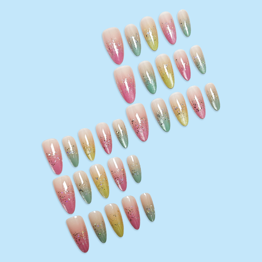 Verano colorido, colorido, arcoíris, arcoíris, ojos de gato de almendras, uñas, 30 parches de uñas terminados